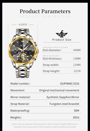 Чоловічий наручний годинник OLEVS G3316: аналоговий, водонепроникний, зі сталевим двоколірним ремінцем, чорним циферблатом, підсвічуванням та календарем