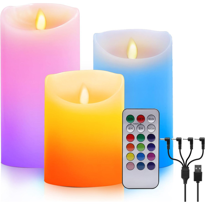 LED RGB свічки з ефектом полум'я, електронні воскові свічки з пультом, USB, багатобарвні, таймер, декор для дому