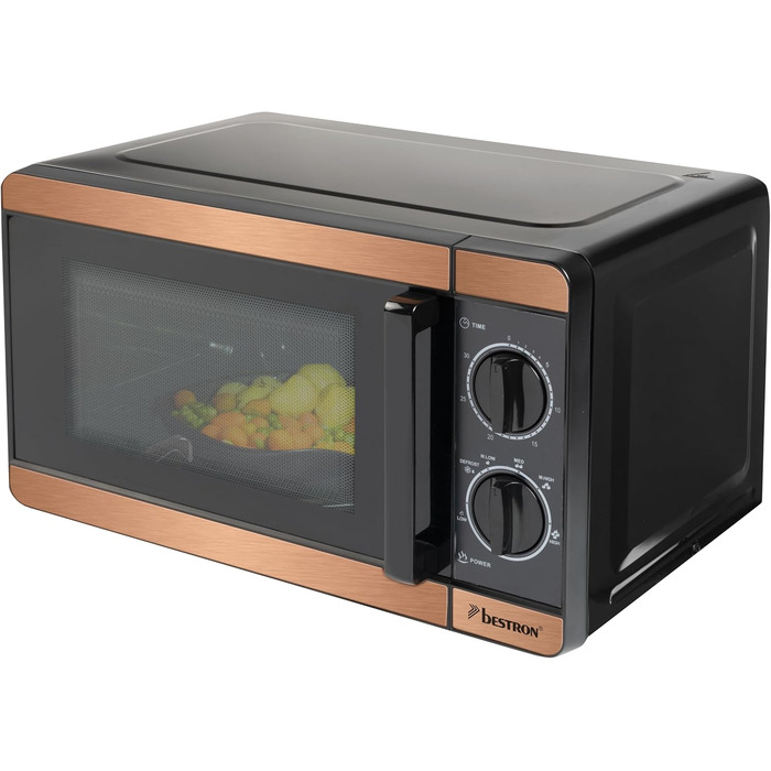 Мікрохвильова піч Bestron 700 Вт з мідною колекцією, 6 рівнів потужності, таймер 30 хв, поворотний піднос 24.5 см