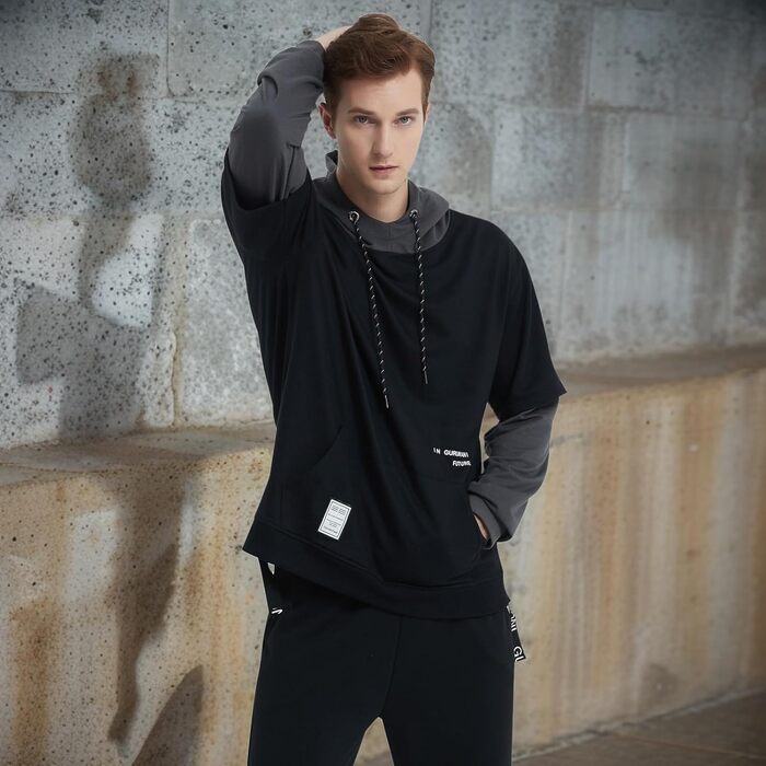 Худі чоловіче GURUNVANI з па́тчворком, чорний, розмір S