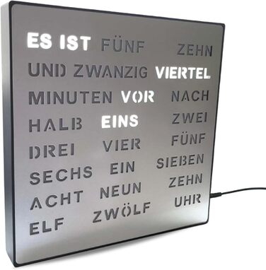 Bada Bing LED Word Clock Silver with German Word Display - elegant metal clock with USB cable wall clock modern - high-quality table clock silent for placing/hanging - decoration gift men's office living room