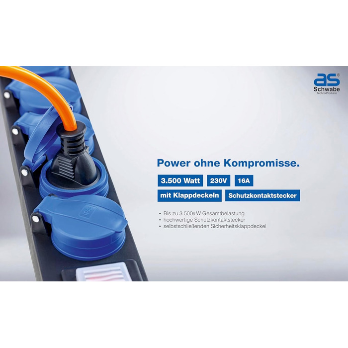 Розподільна коробка з вимикачем Schwabe, 5-fach, 4.5м, IP44, 16A, 230V, для зовнішнього використання