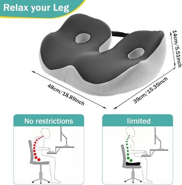 Подушка для сидіння з піною з пам'яті, ергономічна ортопедична подушка для офісного крісла, подушка для сидіння з піною з пам'яті, подушка для куприка з регульованою шириною для офісу/автомобіля, знімає біль в сідниці (темно-сірий)