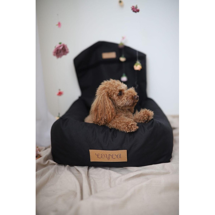 Крісло для собак у машину Petsen з іменем, чорне, для маленьких собак, з поводом