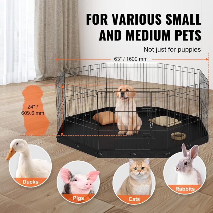 VEVOR 8-Panel Foldable Dog Playpen with Waterproof Cover & Mat - 61cm High