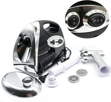 М'ясорубка електрична 800W з насадками для ковбас, нержавіюча сталь, чорна - багатофункціональний кухонний комбайн