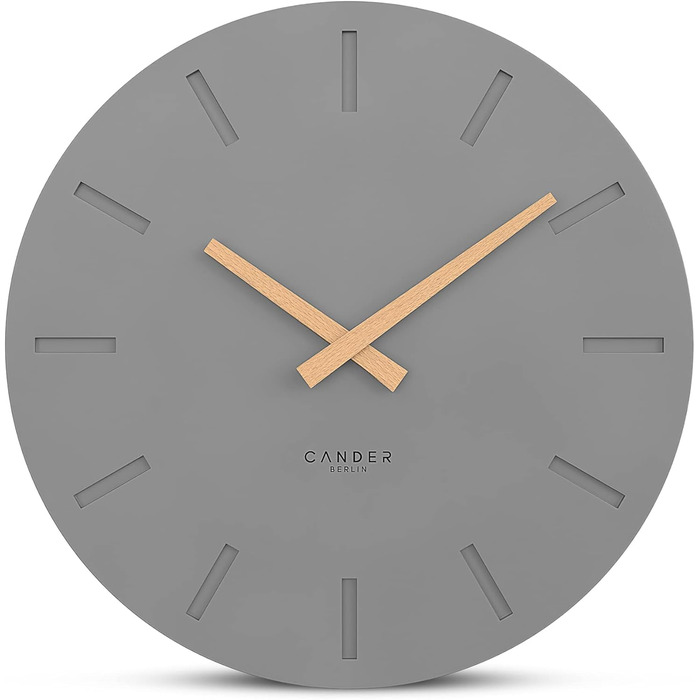 Cander Berlin MNU 2530 G Wall Clock MDF Silent, No Ticking Sound, 30 cm Analog, Living Room, Modern, Vintage, Grey, Anthracite, Wooden Hands