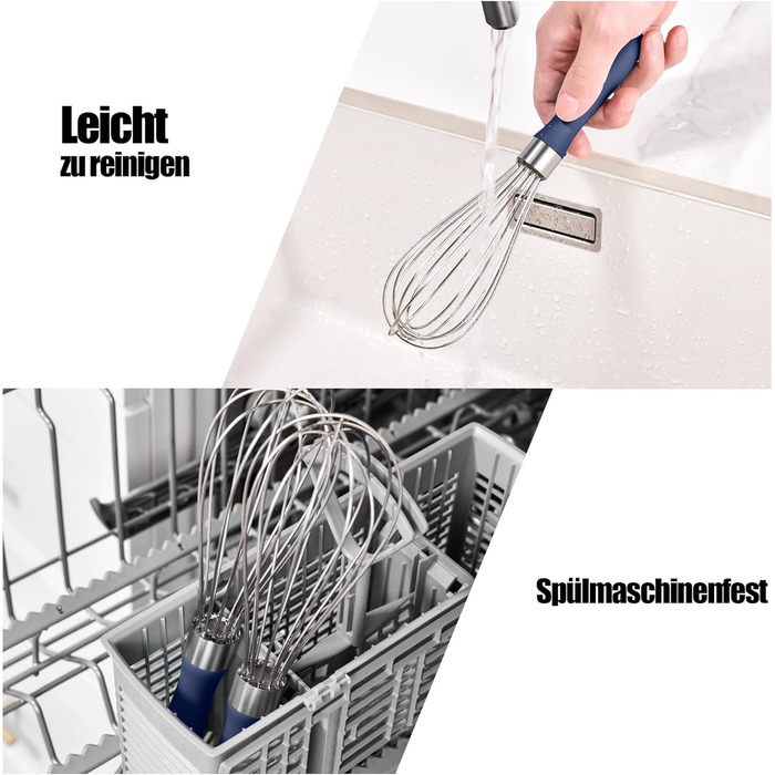 Ручний вінчик для кухні Doosu 28 см, з нержавіючої сталі 18/8, 8 гнучких дротів для збивання та перемішування (Midnigth Blue, S-23cm)