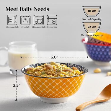Набір мисок DOWAN 6 шт., 680 мл, для мюслі, супу, салату, сніданку, обіду, святковий набір, квітковий дизайн