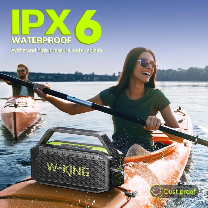 W-KING Bluetooth колонка 100W (60W) IPX6, портативна, глибокий бас, до 40 годин, TF/AUX/EQ, зелена