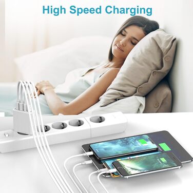 Мережевий зарядний пристрій USB C на 4 порти, 40W, PD&QC3.0, для iPhone, Samsung Galaxy