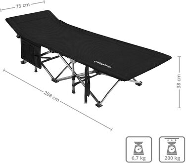 Розкладне ліжко для кемпінгу KingCamp XL, сталеве, 208x75 см, до 200 кг