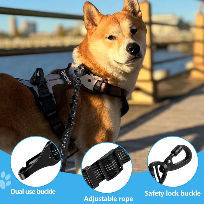 Автомобільний поводок для собак, безпечний, регульований, з надійним замком та амортизатором, чорний