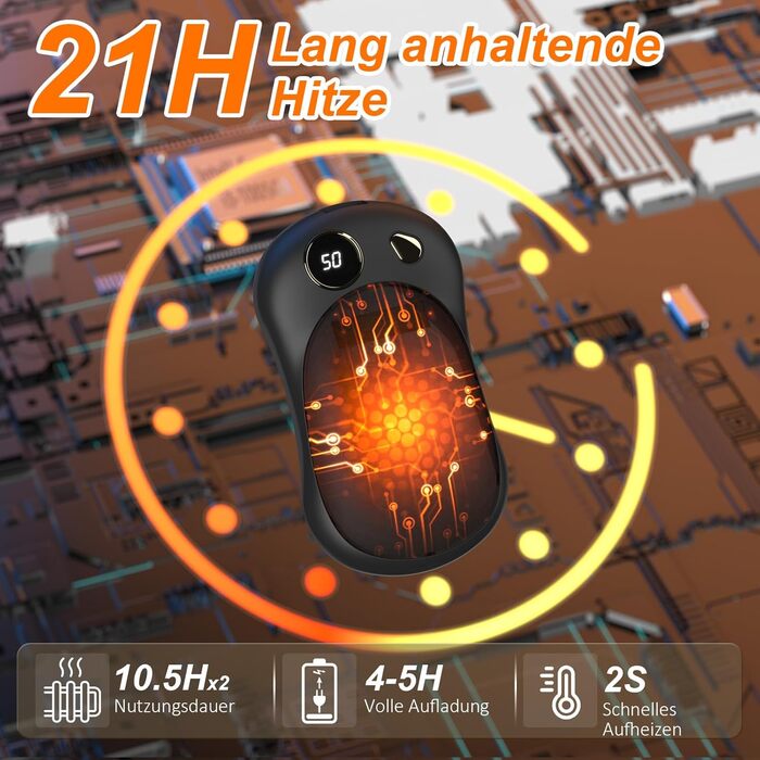 Електричні грілки для рук, 2 шт. 10000mAh з USB-C, цифровим дисплеєм, 3 режими нагріву, багаторазові для зими, подорожей та активного відпочинку