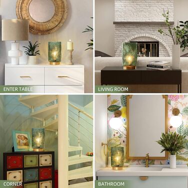 Настільна лампа MJ PREMIER акумуляторна LED з сенсорним вимикачем, регульована яскравість, скло, USB зарядка, аварійна лампа, зелена