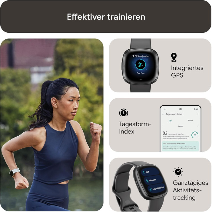 Fitbit Sense 2 – Розумний годинник для жінок та чоловіків – Фітнес-трекер з GPS, телефоном, аналізом стресу, ЕКГ та сном – сумісний з Android/iOS (Графіт / Алюміній)