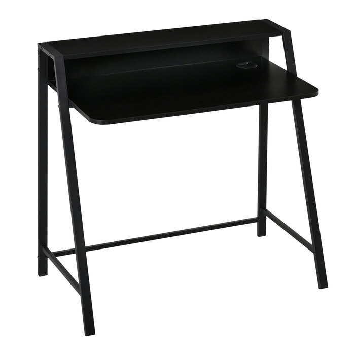 HOMCOM Computer Desk Stylish Writing Desk with Storage and Cable Management, Metal Black 84x45x85cm for Home Office and Study