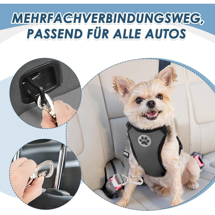 Автогурт для собак у машину: 2 шт., безпечний ремінь з амортизацією, універсальний кріплення для подорожей (сірий)