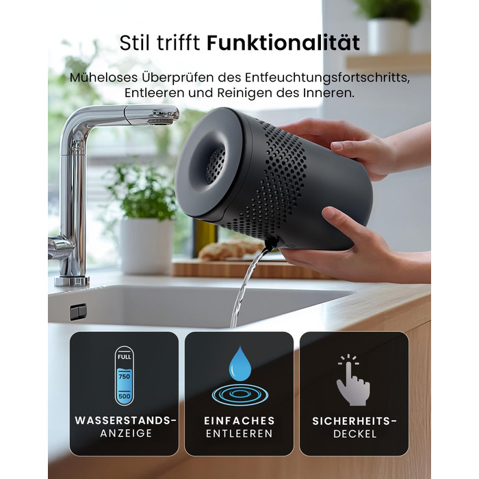 Зволожувач повітря Pro Breeze Osmo – тихий, з можливістю поповнення – для дому, спальні, шафи, авто – міні-зволожувач без живлення – таблетка 700g (до 100 днів) чорний