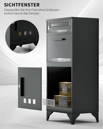 Поштовий ящик антрацит з гравіюванням, персоналізований, 2-в-1, нержавіюча сталь, з відділенням для газет та посилок (XXL)