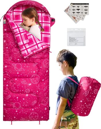 KingCamp Kids Sleeping Bag - Winter Warmth, 3-4 Season Comfort for Camping & Trekking - 170x70cm, 7°C Rating, Adjustable Length