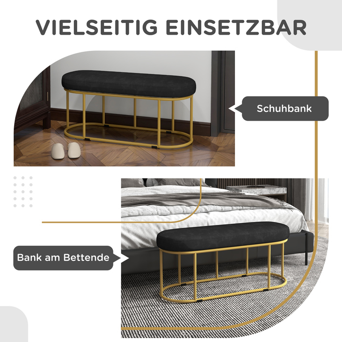HOMCOM Upholstered Bench with Velvet Look - Seat Bench, Daybed Bench, Vanity Bench, Entryway Bench for Living Room, up to 200 kg, Steel, Blue | Aosom