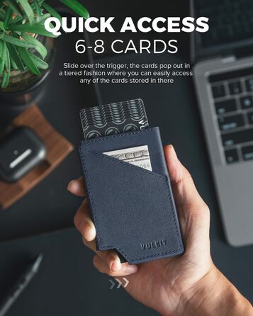 Кредитне картхолдер VULKIT з RFID-блокуванням: тонкий металевий картхолдер з відділенням для грошей (шкіра, темно-синій)