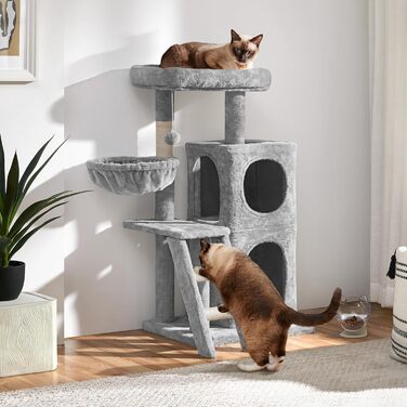 Yaheetech Cat Tree 94 cm high, Cat Climbing Tree for Cats, with Sisal Posts, Caves, Large Platform, Basket, Plush Balls, Light Grey