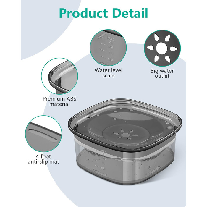 Миска для собак PETTOM 2L, проти проливання, чорна