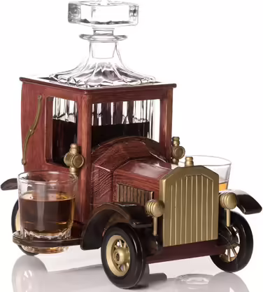 Kemstood Whiskey Decanter (945 ml) - Decanter Set with Crystal Glasses and Vintage Car Stand by Kemstood - Personalized Set for Men - Bar Accessories for Alcohol - Whiskey Gift Set