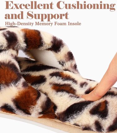 Тапочки халатні жіночі Ankis з плюшу, з перехресними ремінцями, зимові, теплі, з пам'яттю ефекту, з відкритим носком, пухнасті, для дому та вулиці (білі, чорні, сірі, верблюжі), розмір 38/39 EU, з принтом леопарда