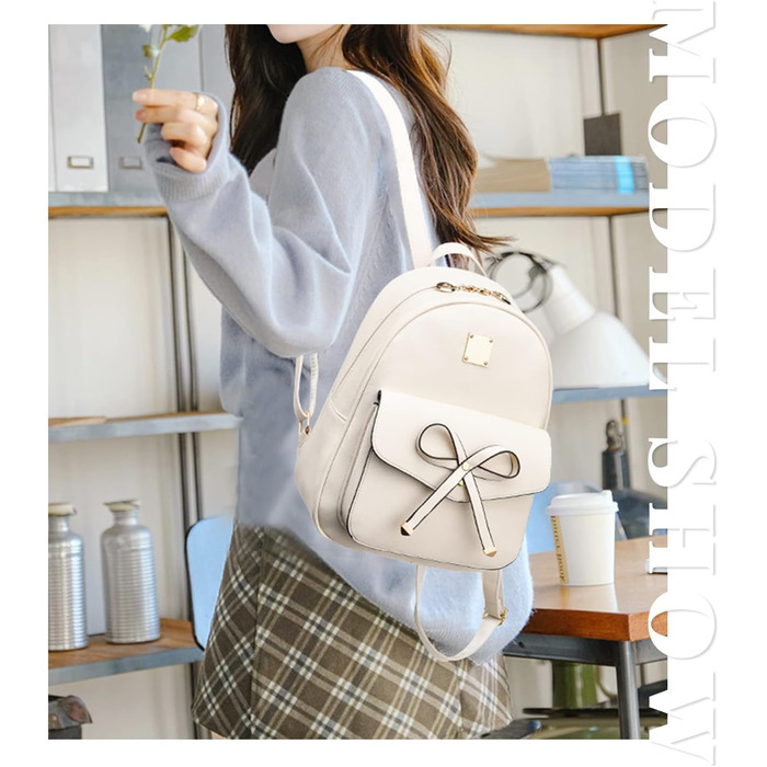 Жіночий рюкзак з PU шкіри: стильний щоденний рюкзак для подорожей, школи, роботи. Набір сумок (білий 03)