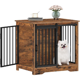 Сучасний вольєр для собак Hzuaneri DFC84301B, 69x49x64.5 см, вінтажний коричневий, з 2 дверцятами, для собак маленьких, середніх та великих порід