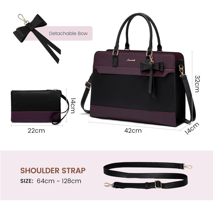 LOVEVOOK Сумка для ноутбука 15.6 дюймів, жіноча, велика, шкіряна, для роботи, навчання, офіційна, універсальна, на плечі, тоут, шкіряна сумка LOVEVOOK Violett-schwarz