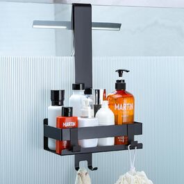 Cooeco Shower Shelf for Hanging Black - Hanging Shower Basket Stainless Steel, Shower Shelf for Hanging without Drilling, Hanging Shower Shelf with Hooks for Glass Shower Wall