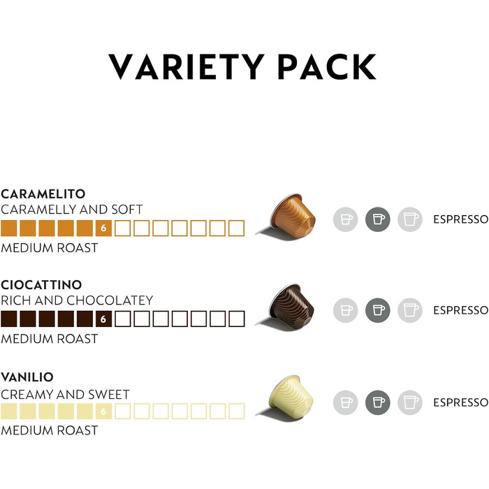 Кава Nespresso Espresso Trio: Ваніліо, Карамеліто, Чокаттіно, 30 капсул