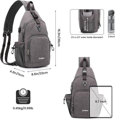 Сумка через плече G4Free на канвісі (Dunkelgrau) - для подорожей, хайкінгу, бігу, альпінізму