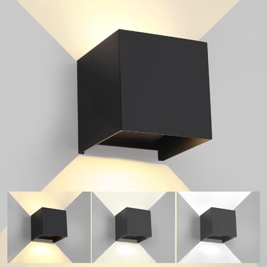 LED вуличне/внутрішнє настінне освітлення FUPE 15W, регульоване, 3 кольори, IP65, алюміній, чорний