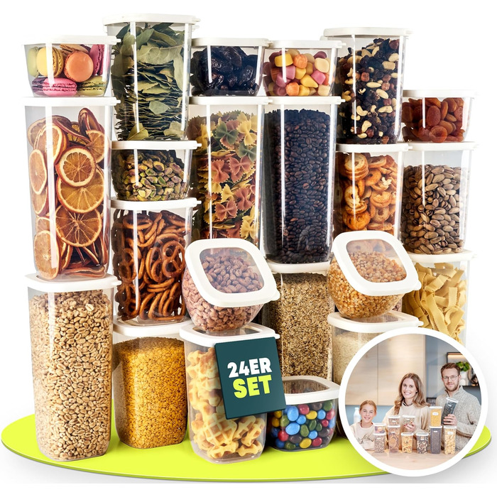 Контейнери для зберігання Uandu з кришкою, герметичні - набір 24 шт. | Організація кухні | Без BPA | Кухонні контейнери для сухих продуктів, 24 шт. | Білий мікс