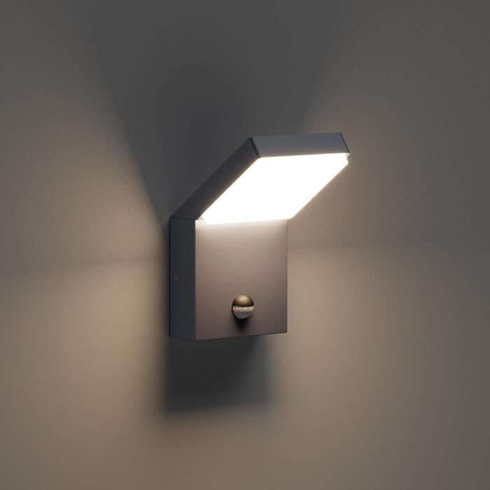 Крізьстінна LED-лампа Klighten з датчиком руху, 24W, IP65, вологостійка, для саду, тераси, входу, тепле світло (антрацит, натуральний білий)
