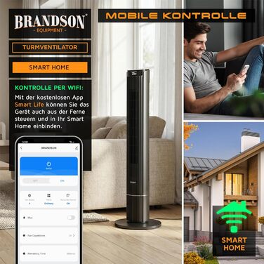 Вентилятор підлоговий Brandson DC Turm з Wi-Fi, керування через Smart Life, енергоефективний, тихий, з пультом - ECO GREEN