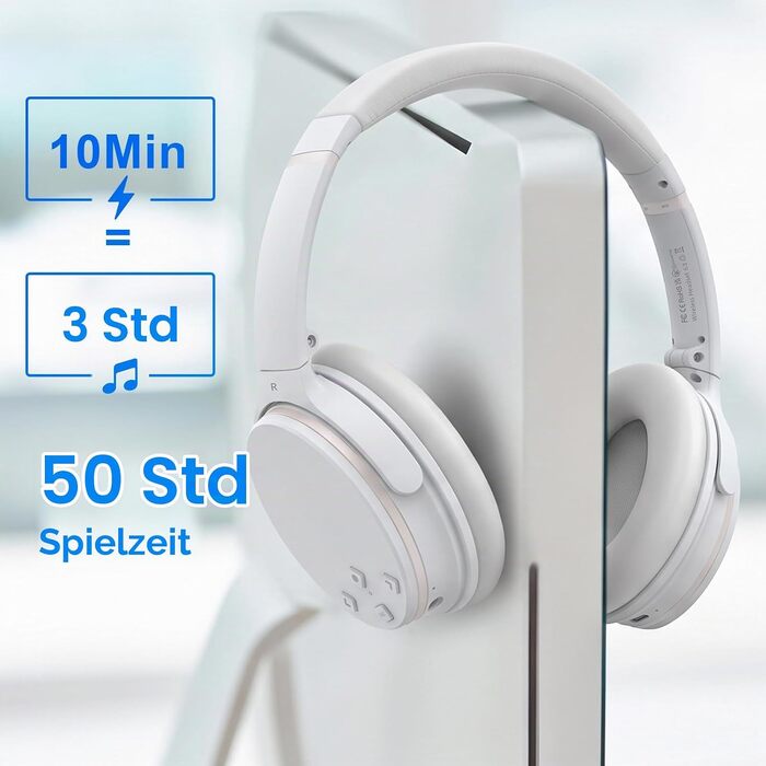 Бездротові навушники-вкладки Srhythm NC25 з активним шумозаглушенням (ANC), Bluetooth, NFC, HiFi звук, 40 мм динаміки, вбудований мікрофон, складані (Колір: Туманно-білий)