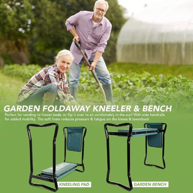 BLOSTM 2-in-1 Garden Kneeler and Seat – foldable, portable garden kneepads & garden stool with handles, thick soft foam cushion, high load capacity (up to 150 kg)