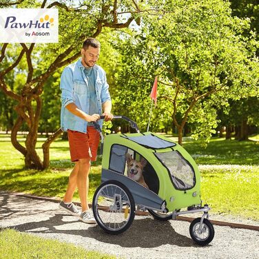 PawHut 2-в-1 Причіп для собак, велосипедний причіп для собак, візок для собак з відбивачами, прапорцем, причіп для собак PawHut, Oxford-тканина (Зелений)