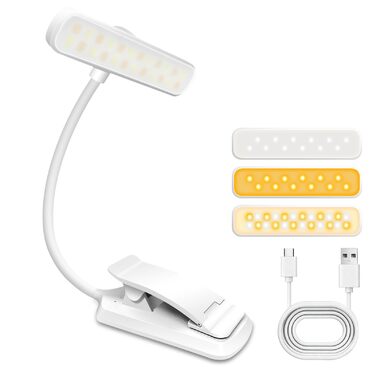 Лампа для читання LED USB акумуляторна з димером, 3 режими, біла, з кліпсою, 1000mAh - для рукоділля, ремонту, риболовлі