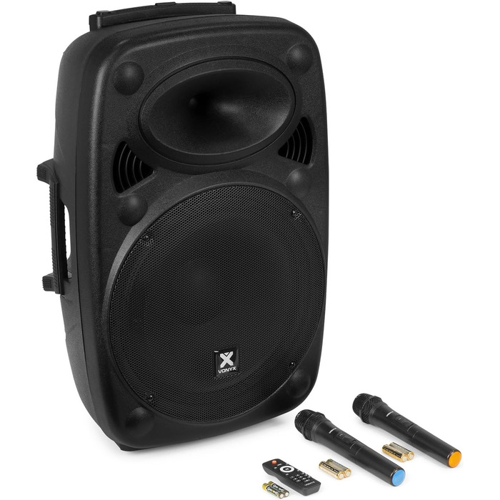 Vonyx Verve46 - портативна акустична система для вечірок, Bluetooth, 1000W, 2 мікрофони UHF, MP3, з пультом ДУ, чорний