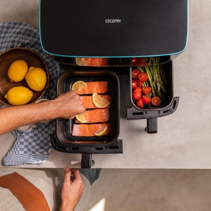 Фритюрниця без олії Cecotec Cecofry Advance 9000 Window 9L. 2200W, рухома перегородка, Dual Temp 80-200ºC, PerfectCook, 2 кошики (5,5 + 3,5L)