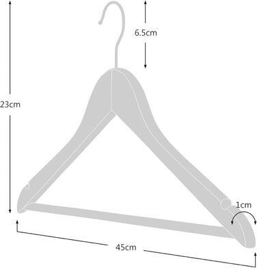 30 дерев'яних вішалок натурального кольору з антиковзним тримачем для штанів - 45 см - Hangerworld