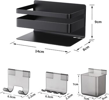 Тримач для зубних щіток ALOCEO з 3 гачками, для електричної зубної щітки, нержавіюча сталь, чорний, без свердління