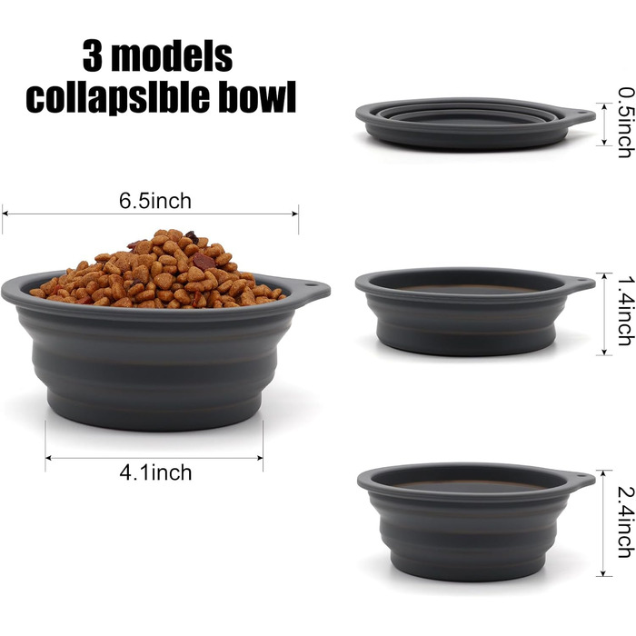 SLSON 2 миски для собак та котів, інтегровані, складні, без краю, з пластику, 600 мл (сірий + рожевий)